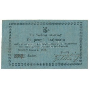 Kis-Szeben 1849. június 2. 5kr utalvány neveztett szöveghibával, 579 T:F,VG beszakadás / Hungary / Kis...