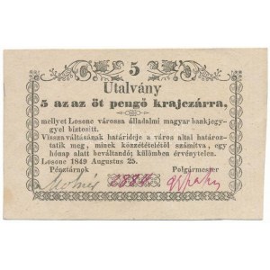 Losonc 1849. 5kr 2884 T:AU folt / Hungary / Losonc (Lučenec) 1849. 5 Krajczár 2884 C:AU spotted Adamo LOS-1...