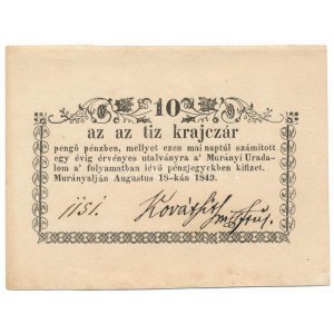 Murányalja 1849.08.18. 10kr Coburg herceg birtoka - Murányi uradalom, 1151 számozással T:AU széleken kis hajlás ...