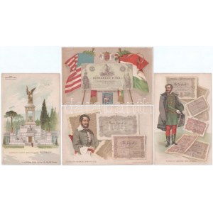 ~1910. Jelenetek Kossuth Lajos élete történetéből, I. kiadás. 3xklf nem futott litho képeslap, Atheneum Rt. kiadása...