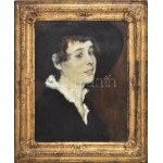 Berkes Antal (1874-1938): Berkes Ilona kalapos arcképe. Olaj, karton. Jelezve jobbra lent. 42x32,5 cm. Dekoratív...