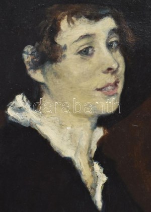 Berkes Antal (1874-1938): Berkes Ilona kalapos arcképe. Olaj, karton. Jelezve jobbra lent. 42x32,5 cm. Dekoratív...