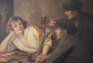 Geiger Richárd (1870-1945): Jelenet hölgyekkel. Olaj, vászon, jelezve jobbra lent 60×80 cm. Apró felületi karcolásokkal...