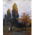 Komáromi Kacz Endre (1880-1969): Lányok a mezőn. Olaj, falemez. Jelezve balra lent. Dekoratív, üvegezett fakeretben...