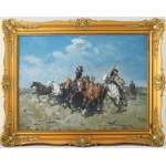 Viski János (1891-1987): Csikós lovakkal. Olaj, vászon, jelezve jobbra lent: Viski J. Dekoratív fakeretben, 60x80 cm. ...