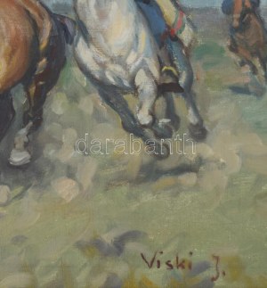 Viski János (1891-1987): Csikós lovakkal. Olaj, vászon, jelezve jobbra lent: Viski J. Dekoratív fakeretben, 60x80 cm. ...