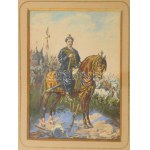 Juliusz Kossák (1824-?): Báthory István erdélyi fejdelem és lengyel király lovon. Akvarell, papír, jelezve jobbra lent...