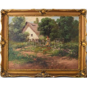 Neogrády László (1896-1962): Hazafelé. Olaj, vászon, jelzett. Dekoratív, kissé sérült fa keretben. 60×80 cm ...