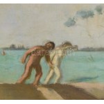 Fényes Adolf (1867-1945): Kiűzetés a paradicsomból. Olaj, vászon, jelzés nélkül. 55x87 cm...