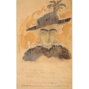 Rippl-Rónai József (1861-1927): Hölgy kalapban (Mrs. Hartmann), Vevey, 1915. Ceruza, akvarell, papír...