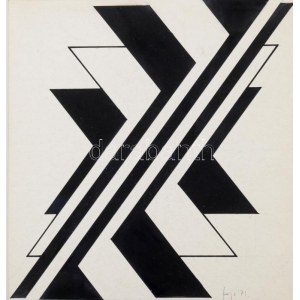 Fajó János (1937-2018): Geometrikus kompozíció, 1971. Tus, papír, jelezve jobbra lent. Üvegezett fakeretben. 21x20 cm ...