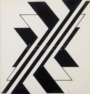 Fajó János (1937-2018): Geometrikus kompozíció, 1971. Tus, papír, jelezve jobbra lent. Üvegezett fakeretben. 21x20 cm ...