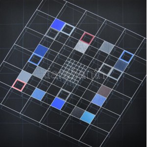 Ottó László (1966-): Origo-metrum + space [20200529]. Akril, vászon, jelzett a hátoldalán. 60x60 cm...
