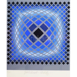 Victor Vasarely (1908-1997): Bartóknak. Szitanyomat, papír, jelzett, számozott (49/100), üvegezett fakeretben, 36×31 cm...