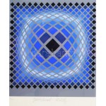 Victor Vasarely (1908-1997): Bartóknak. Szitanyomat, papír, jelzett, számozott (49/100), üvegezett fakeretben, 36×31 cm...