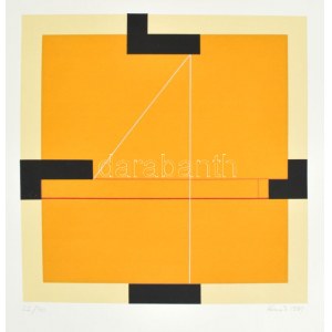 Konok Tamás (1930-2020): Kompozíció, 1991. Szitanyomat, papír, jelzett. Számozott: 22/40. 28×28 cm ...