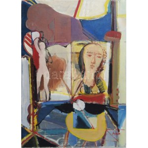 Misch Ádám (1935-1995): Lányok, 1973-74 körül. Olaj, vászon, jelezve jobbra lent...