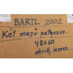 Bartl József (1932-2013): Két mező pettyezve, 2002. Akril, farost, jelzett a hátoldalán. Fakeretben, 36x47 cm...