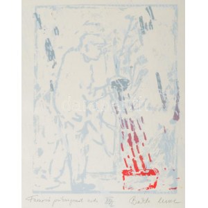 Bukta Imre (1952-): Famosó, 1982. Szitanyomat, papír, jelzett, számozott: XV/I. Próbanyomat. 37×27 cm. Rika korai mű...