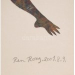 Ren Rong (1960-), kínai művész: Táncolók (cím nélkül), 2001. Kollázs, papír. Jelzett. 44x30 cm / Ren Rong (1960-)...