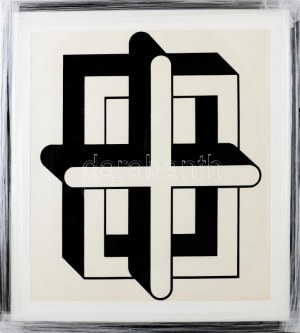 Bak Imre (1939-2022): Négyzet-kereszt (cím nélkül), 1970-es évek vége. Szitanyomat, papír, jelzés nélkül. 48x57 cm...