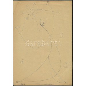 Gyarmathy Tihamér (1915-2005): Táncoló női akt (cím nélkül), 1948. Tus, papír, jelzett. Kisebb lapszéli szakadással...