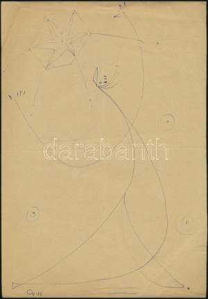 Gyarmathy Tihamér (1915-2005): Táncoló női akt (cím nélkül), 1948. Tus, papír, jelzett. Kisebb lapszéli szakadással...