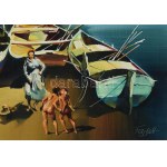 Fassel L'ousa Ferenc (1915-2009): Kikötő. Olaj, farost jelzett, fakeretben, 50×70 cm