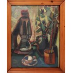 Józsa János (1936-2016): Csendélet festőecsetekkel, 1967. Olaj, farost. Jelezve jobbra fent. Üvegezett fakeretben...