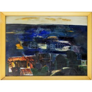 Bér Rudolf (1924-2004): Fenyvespart (Balaton?), 1960 körül. Olaj, farost. Jelezve középen lent...