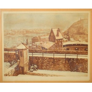 Major János (1934-2008): A Vár bástyája télen. Rézkarc, papír, jelzett. Üvegezett fakeretben, 29...