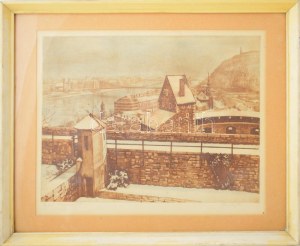 Major János (1934-2008): A Vár bástyája télen. Rézkarc, papír, jelzett. Üvegezett fakeretben, 29...