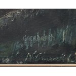 Németh József (1928-1994): Kaszáló a Tiszánál. Olaj, vászon. Jelezve jobbra lent. Fakeretben. 80x80 cm / Oil on canvas...