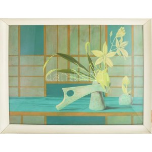 Korga György (1935-2002): Ikebana. Olaj, farost. Jelezve jobbra lent. Hátoldalán Képcsarnok Vállalat címkéjével...