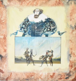 Győrfi András (1964-): Jelenet, 2001. Olaj, vászon, jelezve jobbra lent. 140×130 cm / oil on canvas, signed...