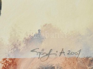 Győrfi András (1964-): Jelenet, 2001. Olaj, vászon, jelezve jobbra lent. 140×130 cm / oil on canvas, signed...