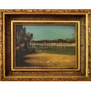 ifj. Benedek Jenő (1939-2019): Tengerparton. Olaj, farost, jelzett. Üvegezett fakeretben 25x35 cm