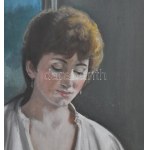 Mácsai István (1922- 2005): Leány mandolinnal. Olaj, vászon, jelezve balra lent. Dekoratív, fakeretben, 80×60 cm ...
