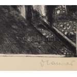 Maurer Dóra (1937- ): Vasutasok csempészik a Proletár-t. Rézkarc, papír, jelzett, kartonra kasírozva...