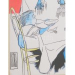 Rau Tibor (1934-2009): Vasárnapi ebéd (karikatúra). Akvarell, tus, papír, jelzett. Kissé laza paszpartuban...