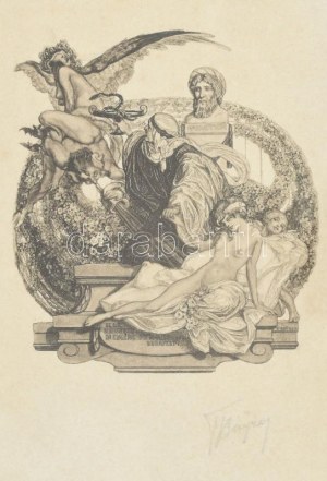 Franz von Bayros (1866-1924): Erotikus ex libris Eugene Ringer, Budapest. Heliogravür, papír, jelzett. Üvegezett...