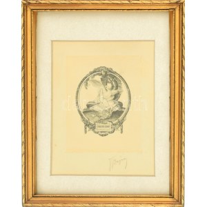 Franz von Bayros (1866-1924): Léda és a hattyú. Heliogravür, papír, jelzett. Üvegezett, dekoratív fakeretben...