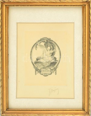 Franz von Bayros (1866-1924): Léda és a hattyú. Heliogravür, papír, jelzett. Üvegezett, dekoratív fakeretben...