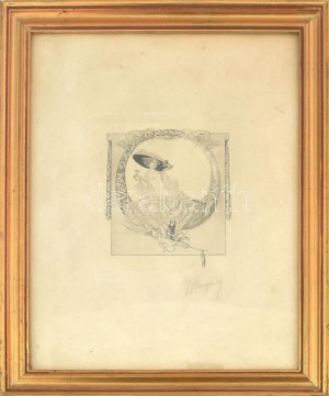 Franz von Bayros (1866-1924): Női akt kalapban és majommal. Heliogravür, papír, jelzett. Üvegezett...