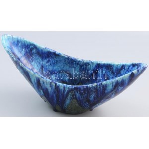 Bod Éva (1924-2004): Csorgatott mázas kínáló. Jelzett, minimális kopással, 35x13x15 cm /// Éva Bod (1924?2004): Drip...