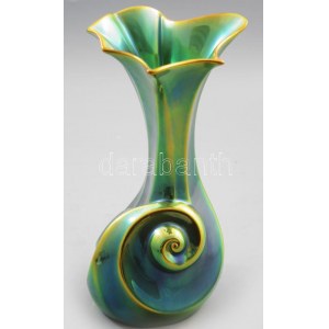 Zsolnay eozin mázas csigavonalas váza. Jelzett, hibátlan, m: 28,5 cm /// Zsolnay Eosin-Glazed Spiral Vase. Marked...