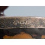 cca 1920, Royal Doulton Kingsware háromrészes szervírozó szett, a Hamelni patkányfogó alakjával díszítve, ezüst (Ag...