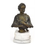 Jean-Baptiste Carpeaux (1827-1875) után: Eugénia francia császárné büsztje. Patinázott bronz, márvány talapzaton...