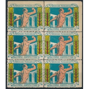 1932 American-Hungarian olympic committee levélzáró 6-os tömb, ritka!