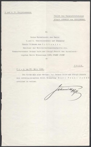 1909 Prága, Zdenko Lobkowitz (1858-1933) hercegnek címzett levél...